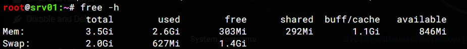 Swap eklendikten sonra free -h çıktısı: 2.0Gi swap aktif, available RAM 846Mi'ye yükseldi