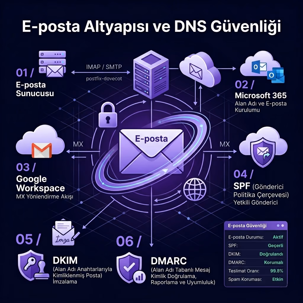 E-posta altyapısı DNS güvenliği DKIM DMARC hizmeti görseli