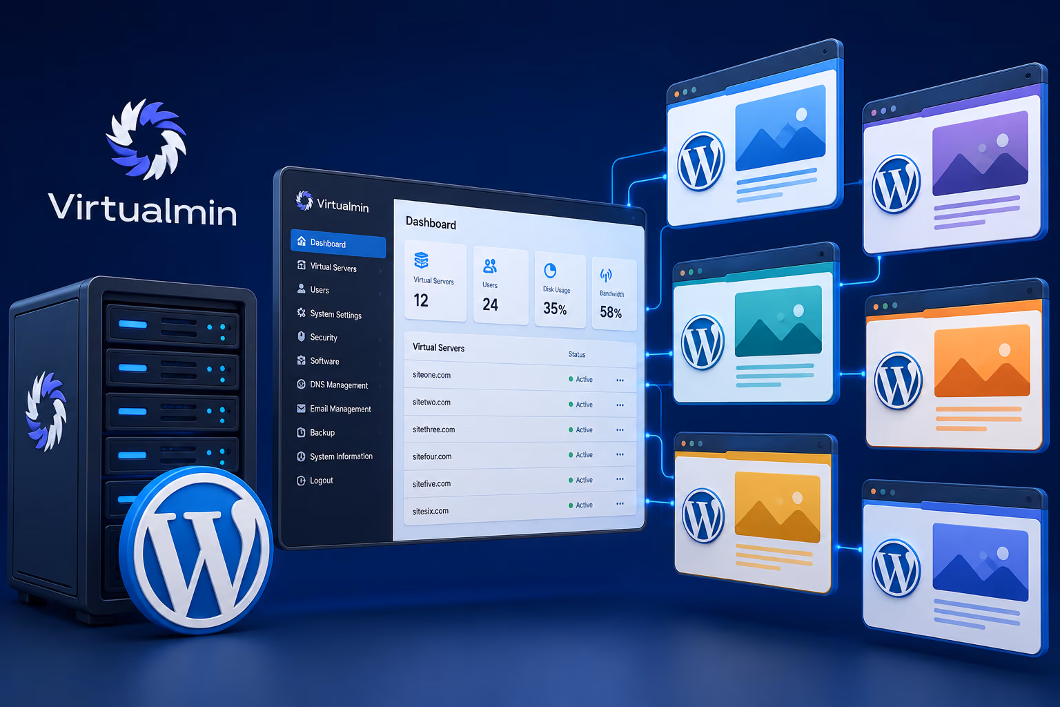 Virtualmin ile cPanel’siz Çoklu WordPress Hosting